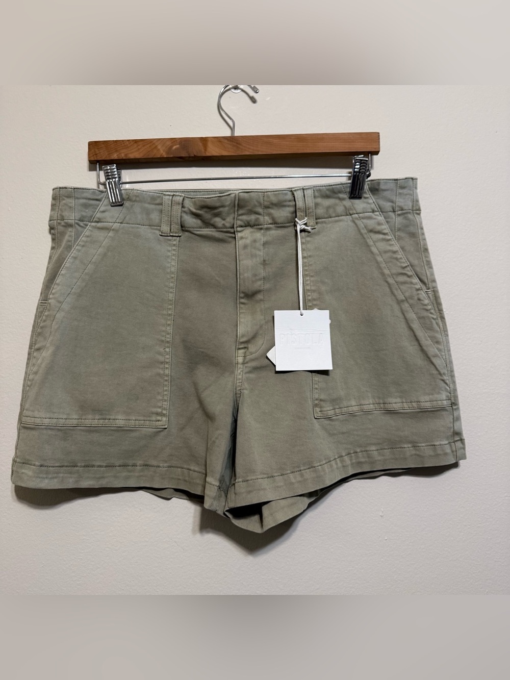 PISTOLA Marissa High Rise Utility Short Green Distressed Women 33